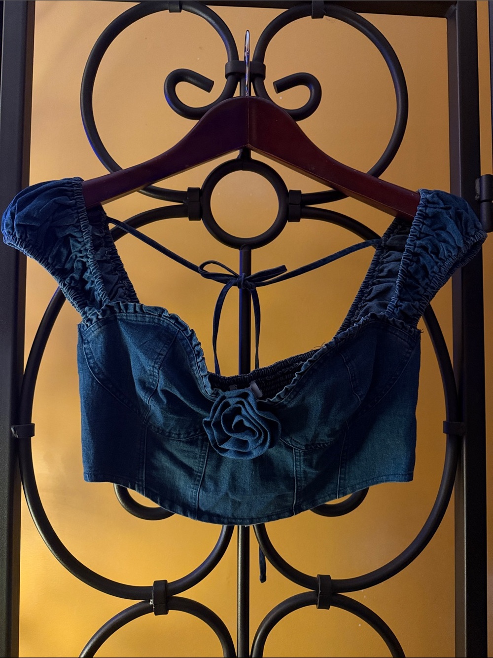 LA HEARTS Denim Rose Corset Top
